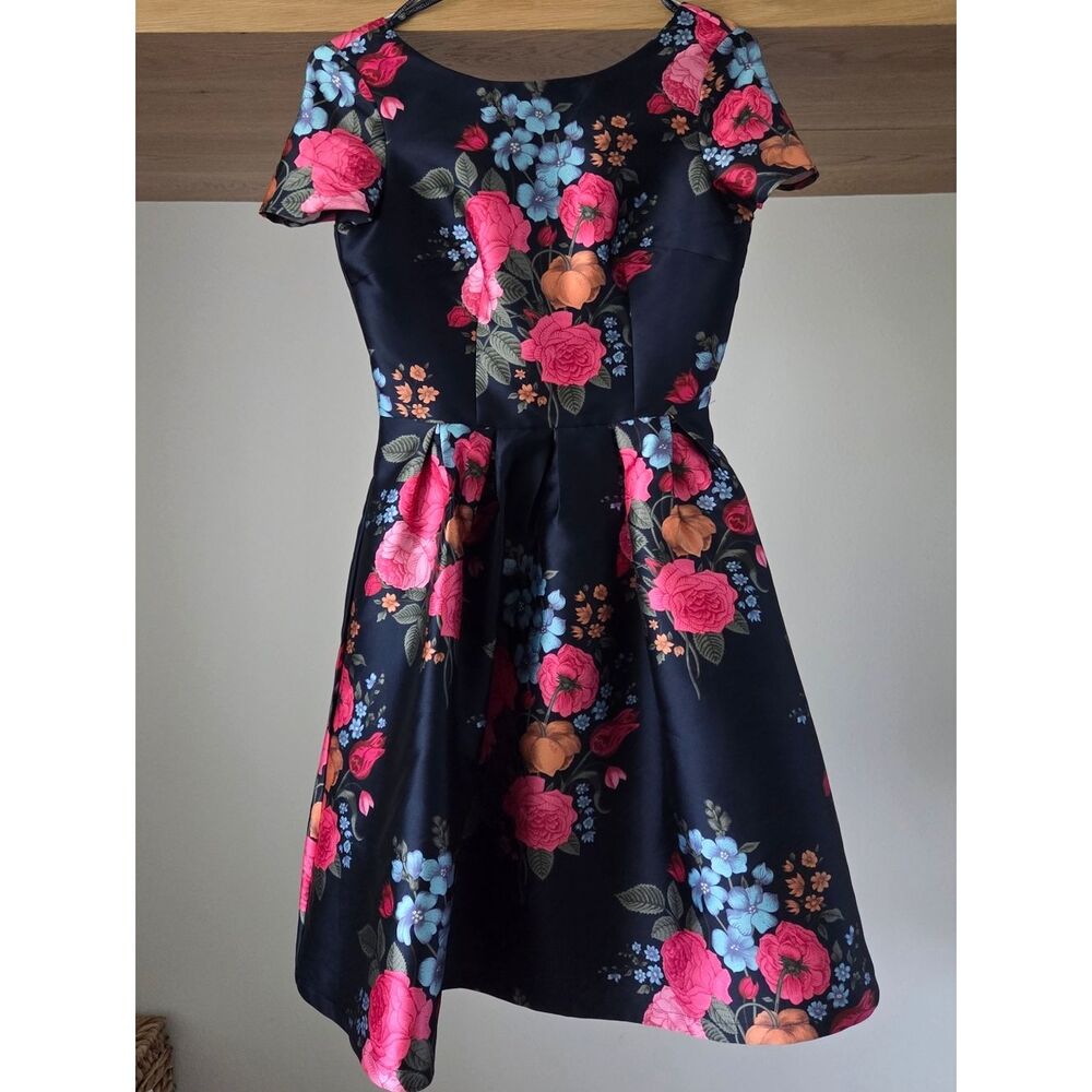 ASOS Chi Chi London Navy Floral Party Dress with Pink & Blue Blooms